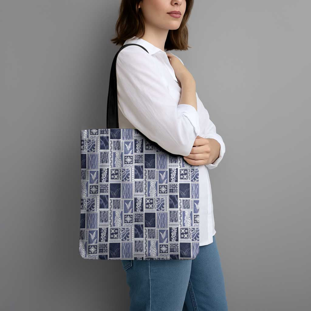 Vintage Aloha Block Quilt Tote Bag Blue Inspired Lei Motifs LT9 - Polynesian Pride
