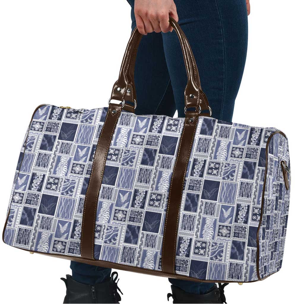 Vintage Aloha Block Quilt Travel Bag Blue Inspired Lei Motifs - Polynesian Pride