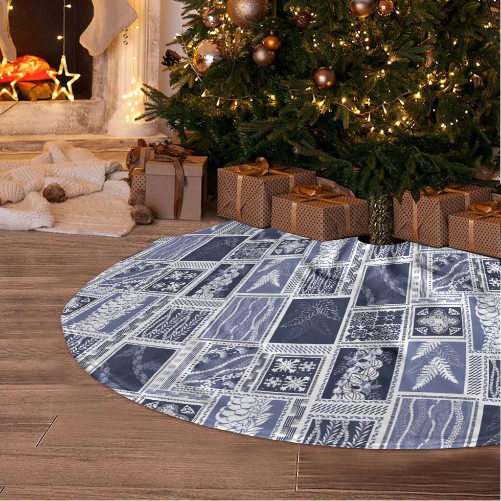 Vintage Aloha Block Quilt Tree Skirt Blue Inspired Lei Motifs - Polynesian Pride