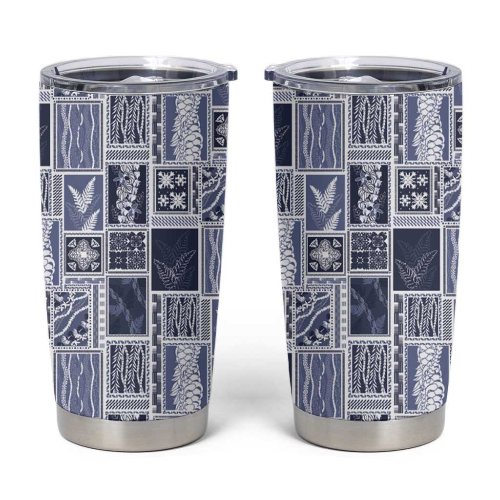 Vintage Aloha Block Quilt Tumbler Cup Blue Inspired Lei Motifs - Polynesian Pride
