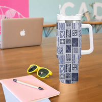 Vintage Aloha Block Quilt Tumbler With Handle Blue Inspired Lei Motifs LT9 - Polynesian Pride