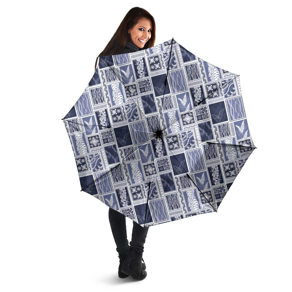 Vintage Aloha Block Quilt Umbrella Blue Inspired Lei Motifs - Polynesian Pride