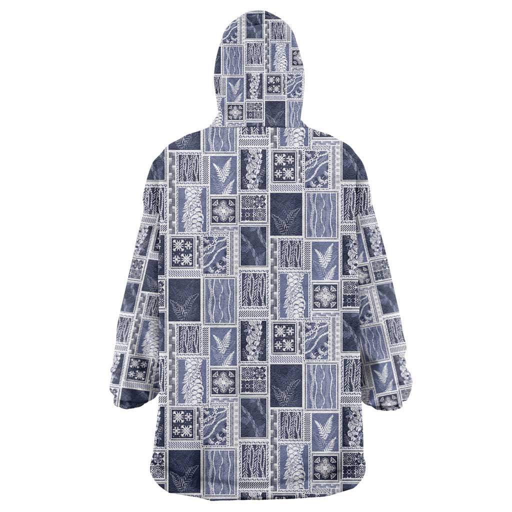Vintage Aloha Block Quilt Wearable Blanket Hoodie Blue Inspired Lei Motifs LT9 - Polynesian Pride