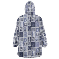 Vintage Aloha Block Quilt Wearable Blanket Hoodie Blue Inspired Lei Motifs LT9 - Polynesian Pride