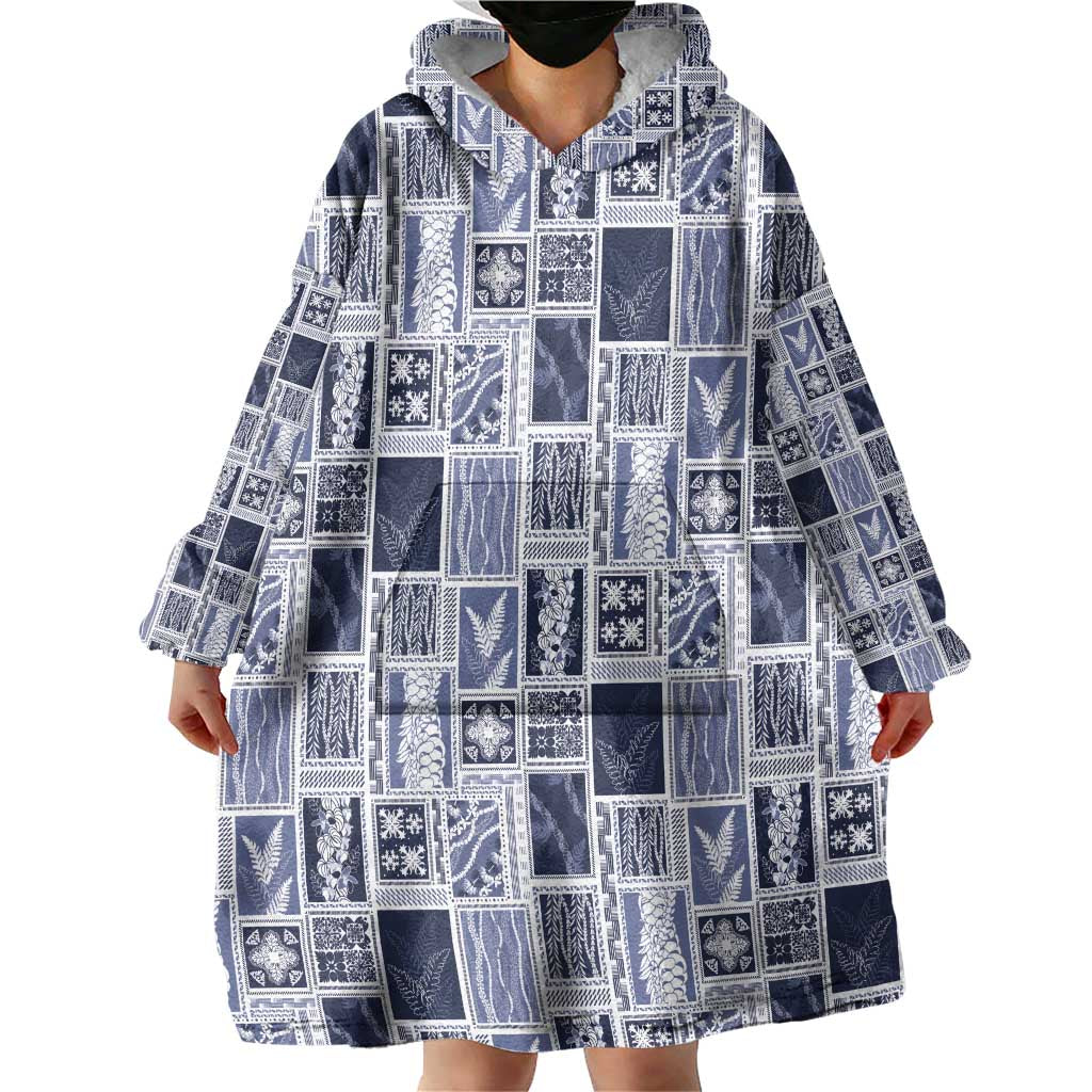Vintage Aloha Block Quilt Wearable Blanket Hoodie Blue Inspired Lei Motifs LT9 - Polynesian Pride