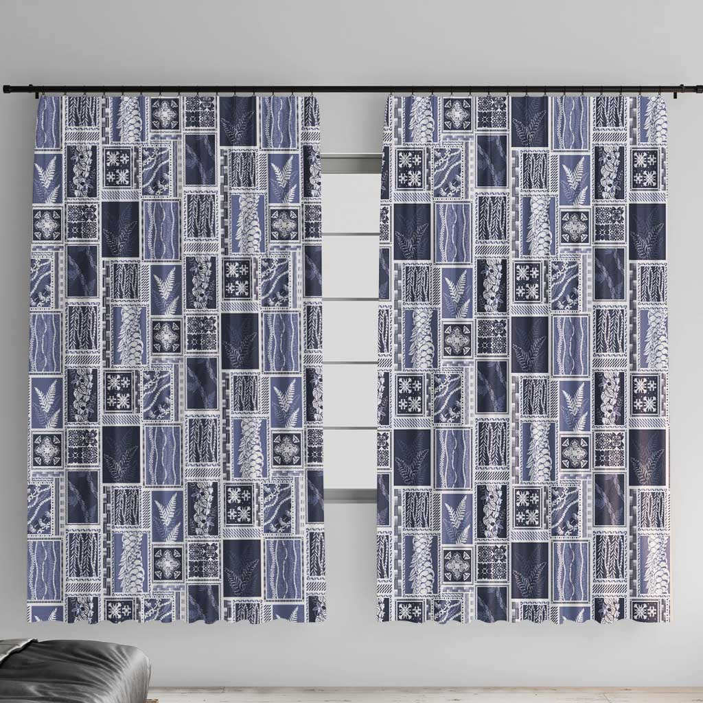 Vintage Aloha Block Quilt Window Curtain Blue Inspired Lei Motifs - Polynesian Pride