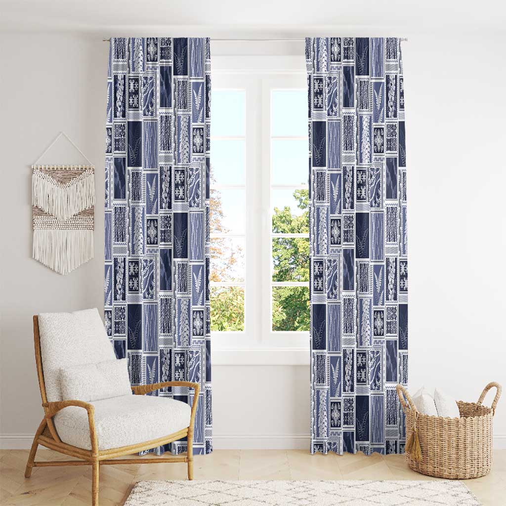 Vintage Aloha Block Quilt Window Curtain Blue Inspired Lei Motifs - Polynesian Pride