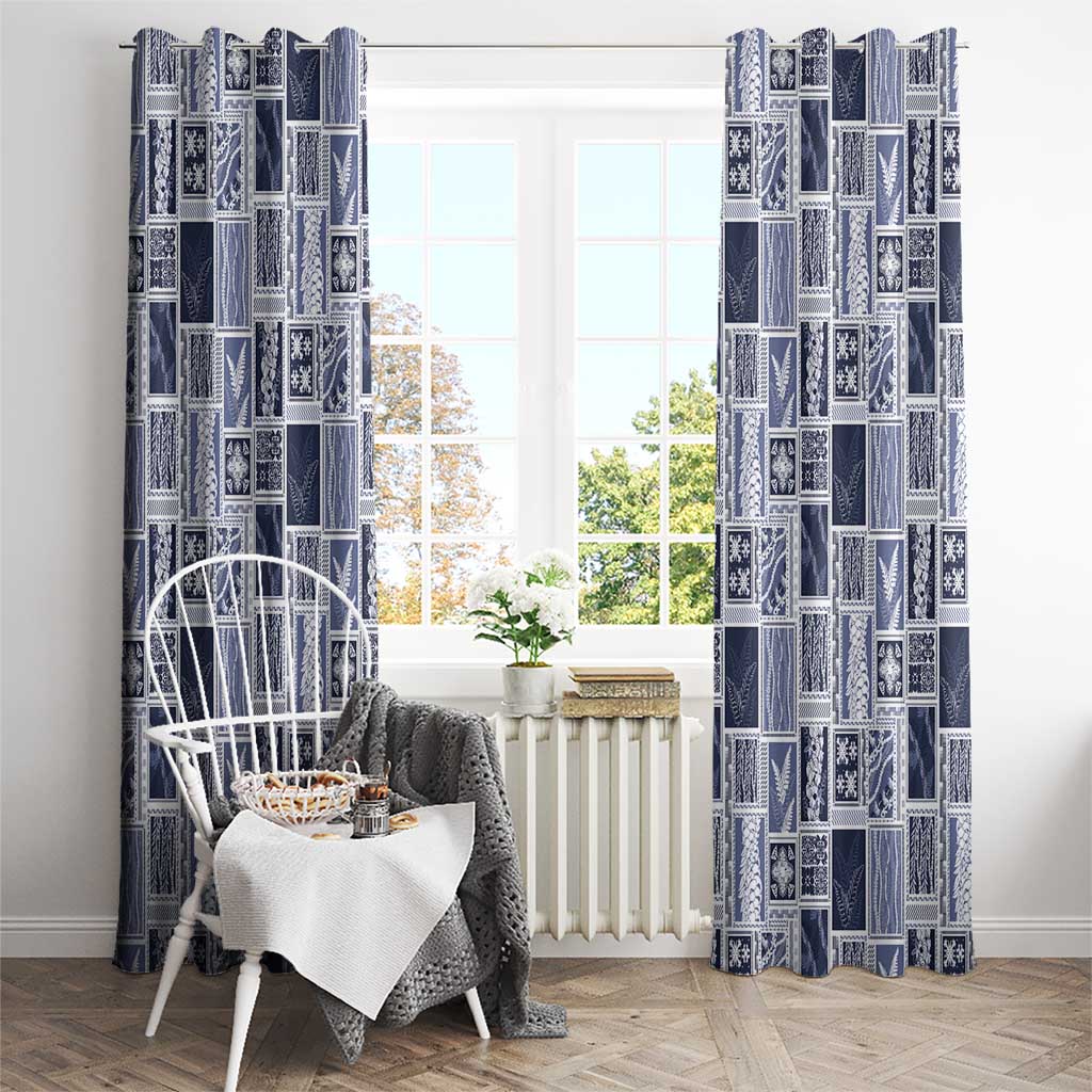 Vintage Aloha Block Quilt Window Curtain Blue Inspired Lei Motifs - Polynesian Pride