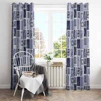 Vintage Aloha Block Quilt Window Curtain Blue Inspired Lei Motifs - Polynesian Pride