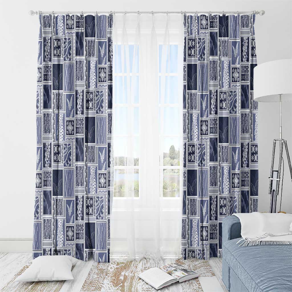 Vintage Aloha Block Quilt Window Curtain Blue Inspired Lei Motifs - Polynesian Pride