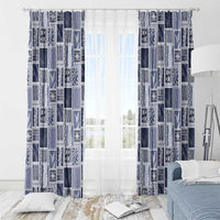 Vintage Aloha Block Quilt Window Curtain Blue Inspired Lei Motifs - Polynesian Pride
