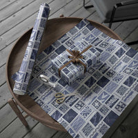 Vintage Aloha Block Quilt Wrapping Paper Blue Inspired Lei Motifs - Polynesian Pride