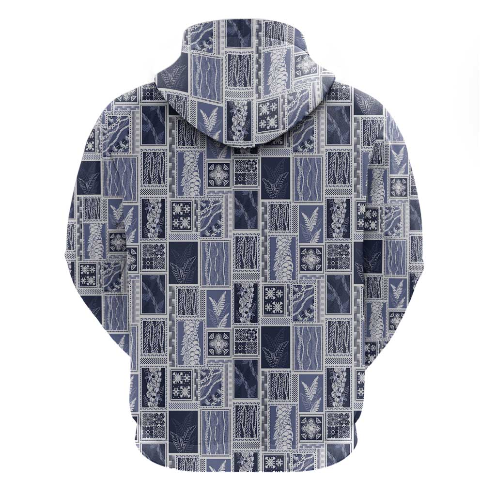 Vintage Aloha Block Quilt Zip Hoodie Blue Inspired Lei Motifs - Polynesian Pride