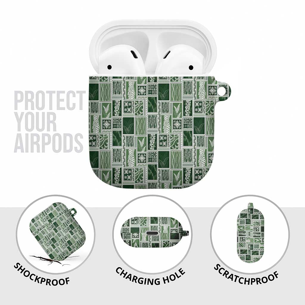 Vintage Aloha Block Quilt AirPods Case Green Inspired Lei Motifs - Polynesian Pride
