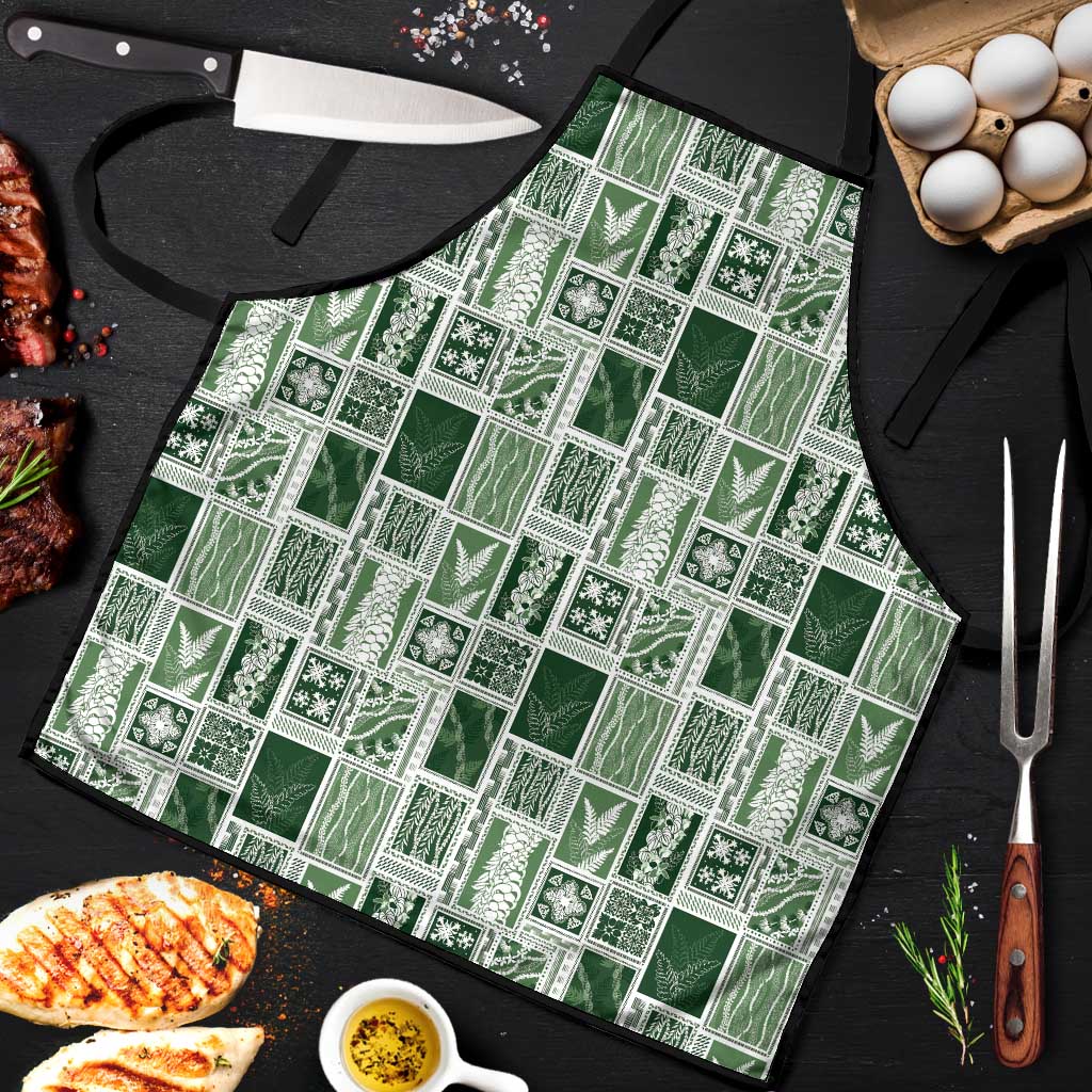 Vintage Aloha Block Quilt Apron Green Inspired Lei Motifs - Polynesian Pride