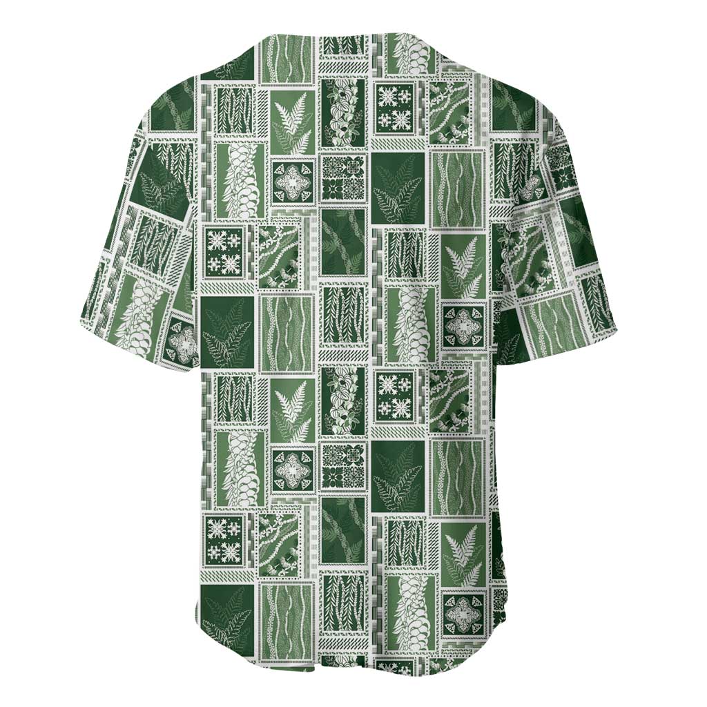 Vintage Aloha Block Quilt Baseball Jersey Green Inspired Lei Motifs - Polynesian Pride