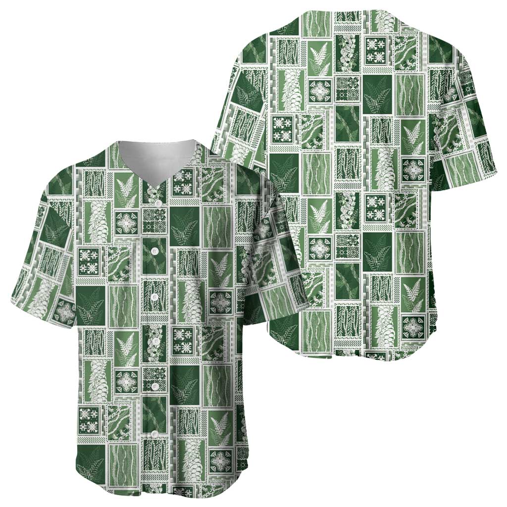Vintage Aloha Block Quilt Baseball Jersey Green Inspired Lei Motifs - Polynesian Pride