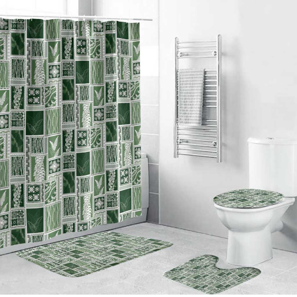 Vintage Aloha Block Quilt Bathroom Set Green Inspired Lei Motifs LT9 Bathroom Set (4 pcs) Green - Polynesian Pride