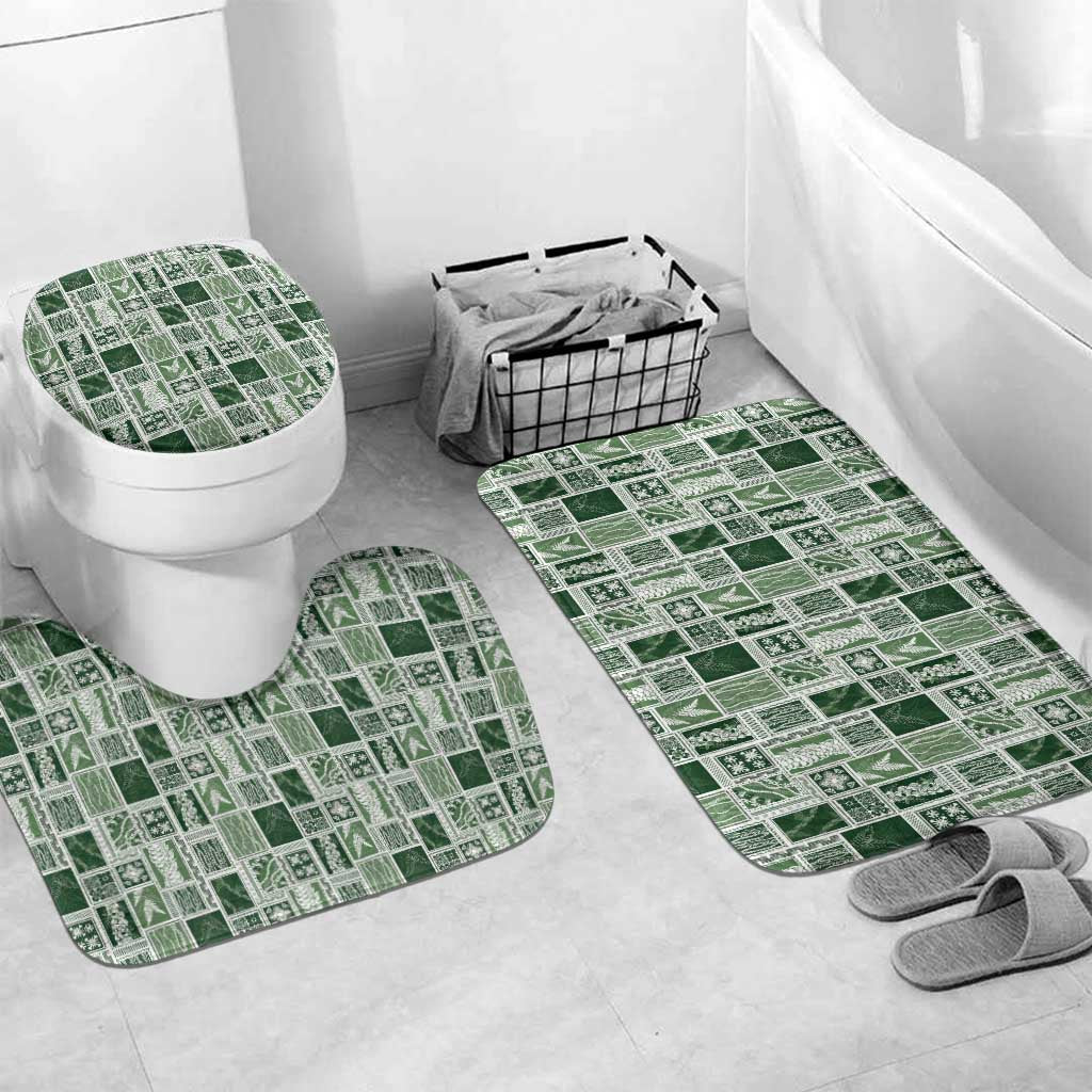 Vintage Aloha Block Quilt Bathroom Set Green Inspired Lei Motifs LT9 Mat Set Only (3 pcs) One Size Green - Polynesian Pride