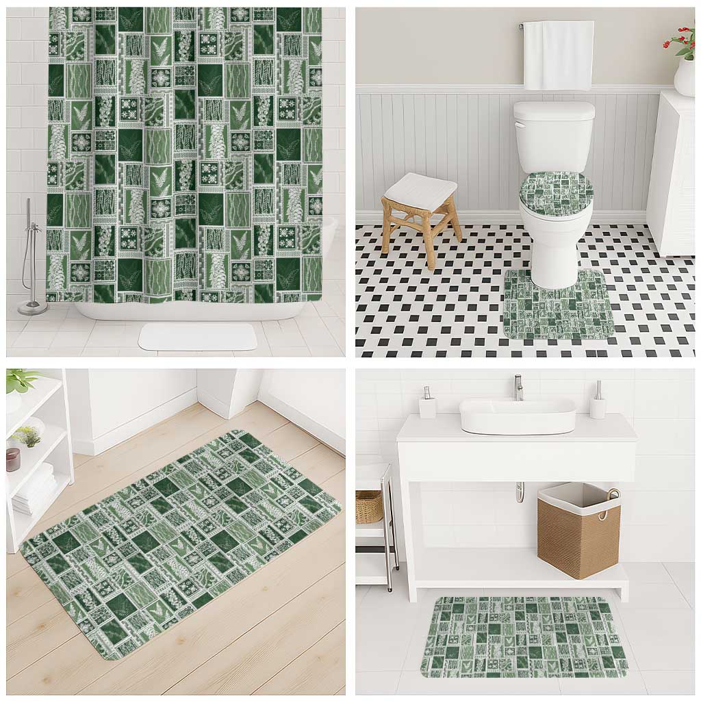 Vintage Aloha Block Quilt Bathroom Set Green Inspired Lei Motifs LT9 - Polynesian Pride