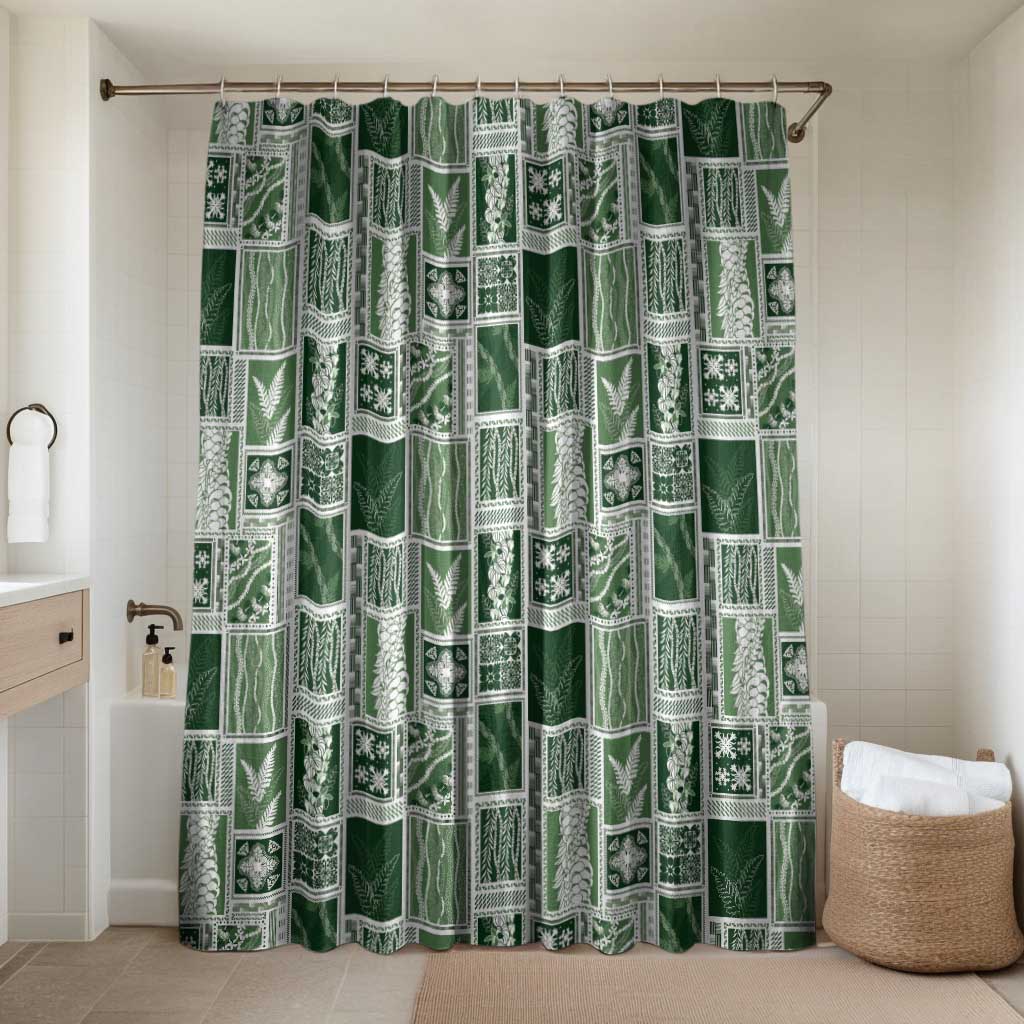 Vintage Aloha Block Quilt Bathroom Set Green Inspired Lei Motifs LT9 Shower Curtain Only Green - Polynesian Pride