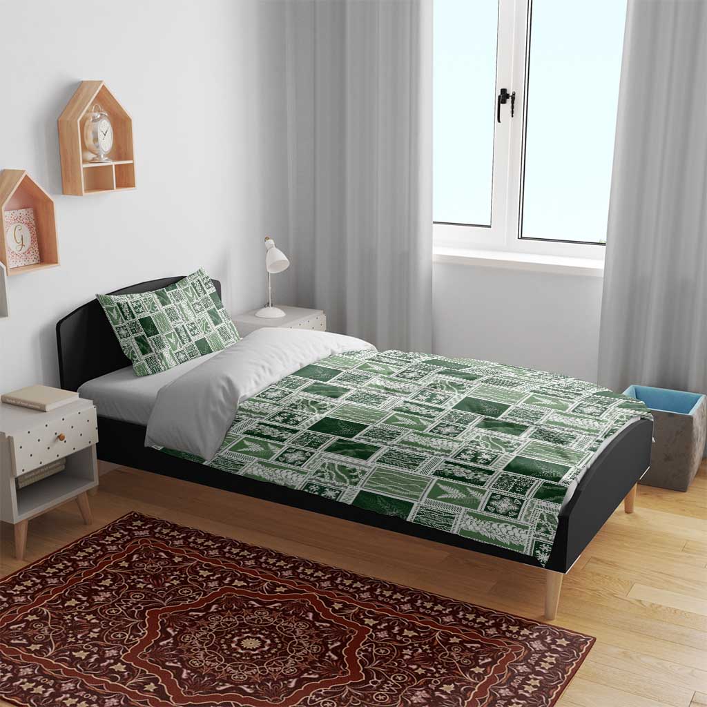 Vintage Aloha Block Quilt Bedding Set Green Inspired Lei Motifs - Polynesian Pride