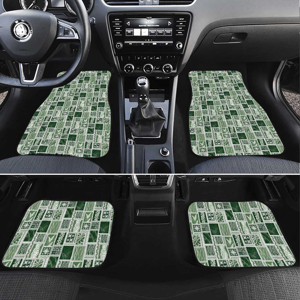 Vintage Aloha Block Quilt Car Mats Green Inspired Lei Motifs - Polynesian Pride