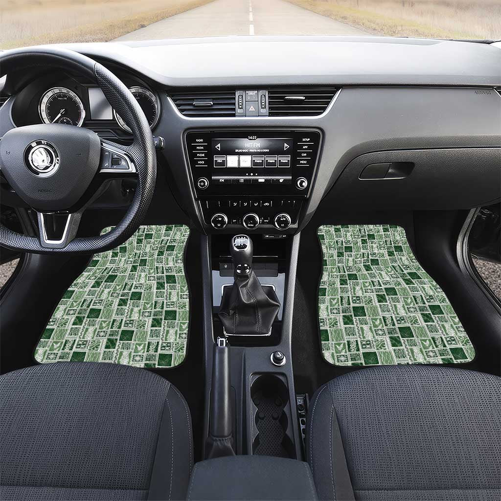 Vintage Aloha Block Quilt Car Mats Green Inspired Lei Motifs - Polynesian Pride