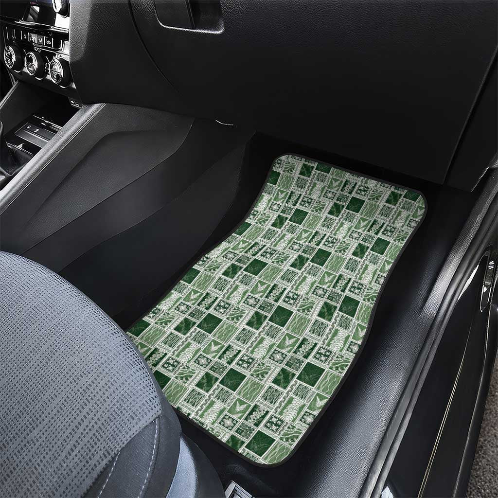 Vintage Aloha Block Quilt Car Mats Green Inspired Lei Motifs - Polynesian Pride