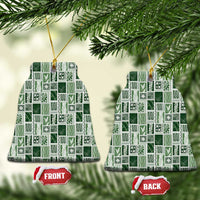 Vintage Aloha Block Quilt Ceramic Ornament Green Inspired Lei Motifs - Polynesian Pride