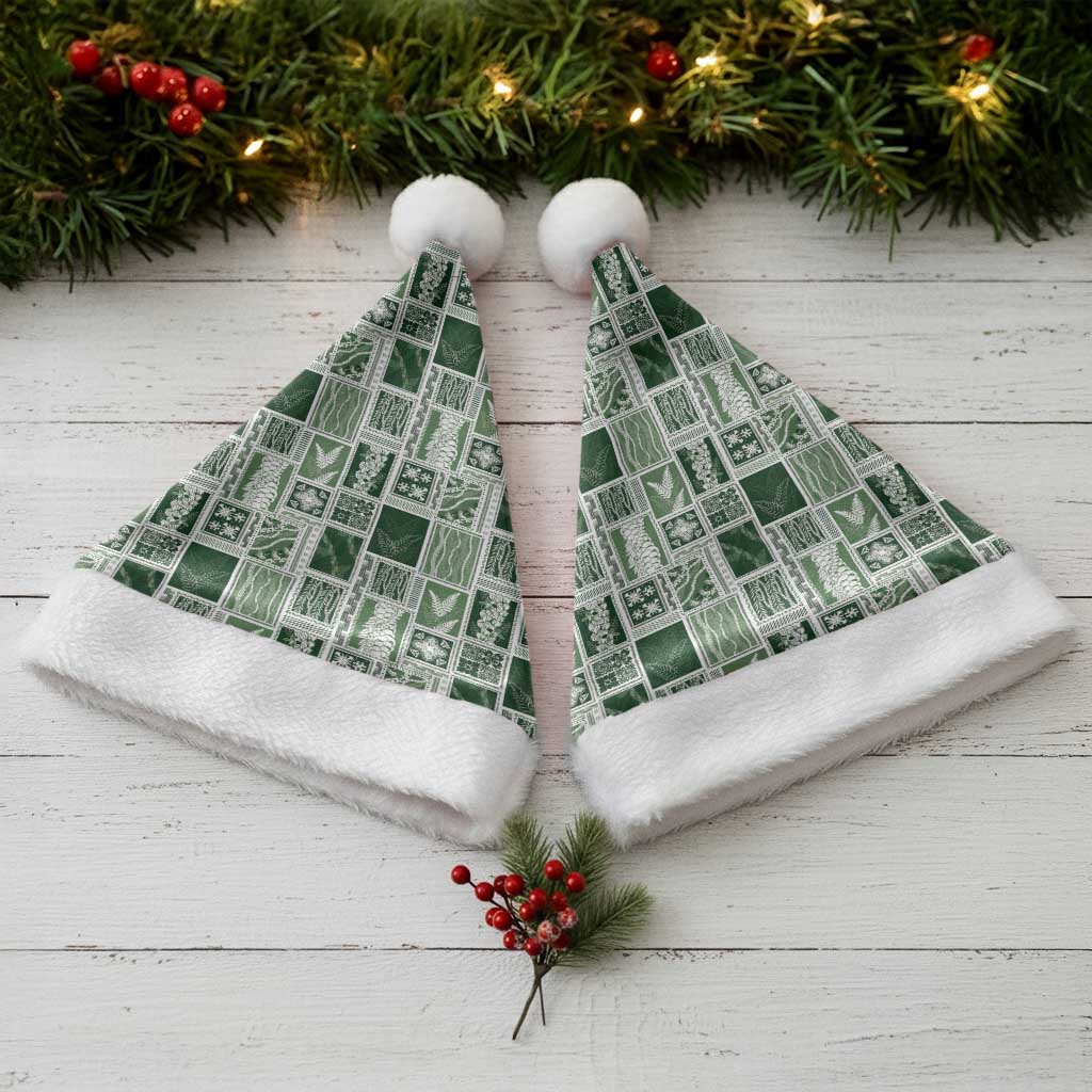 Vintage Aloha Block Quilt Christmas Santa Hat Green Inspired Lei Motifs - Polynesian Pride