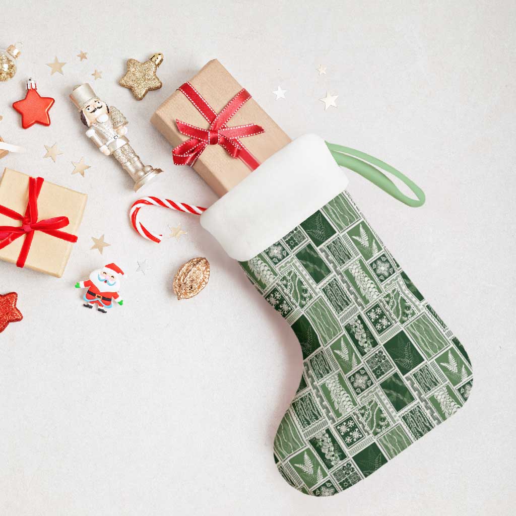 Vintage Aloha Block Quilt Christmas Stocking Green Inspired Lei Motifs LT9 - Polynesian Pride