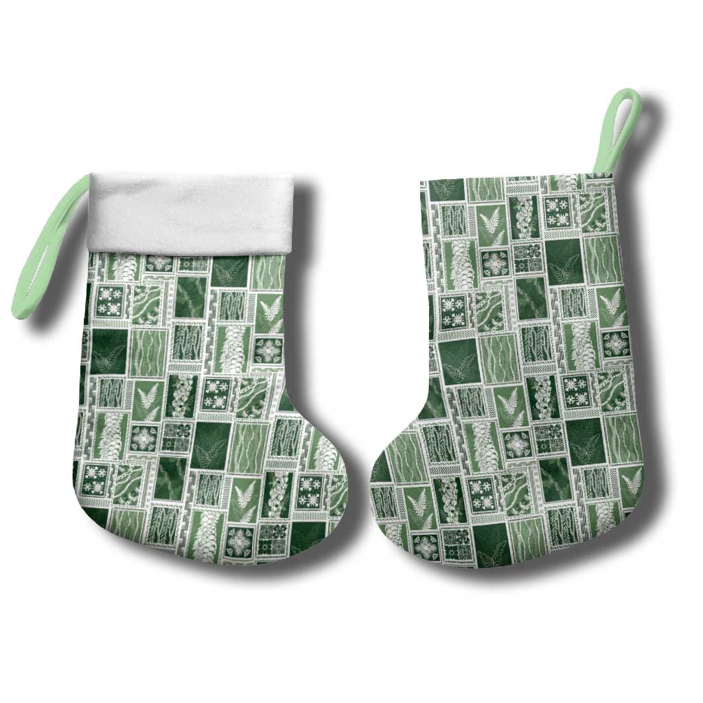 Vintage Aloha Block Quilt Christmas Stocking Green Inspired Lei Motifs LT9 - Polynesian Pride