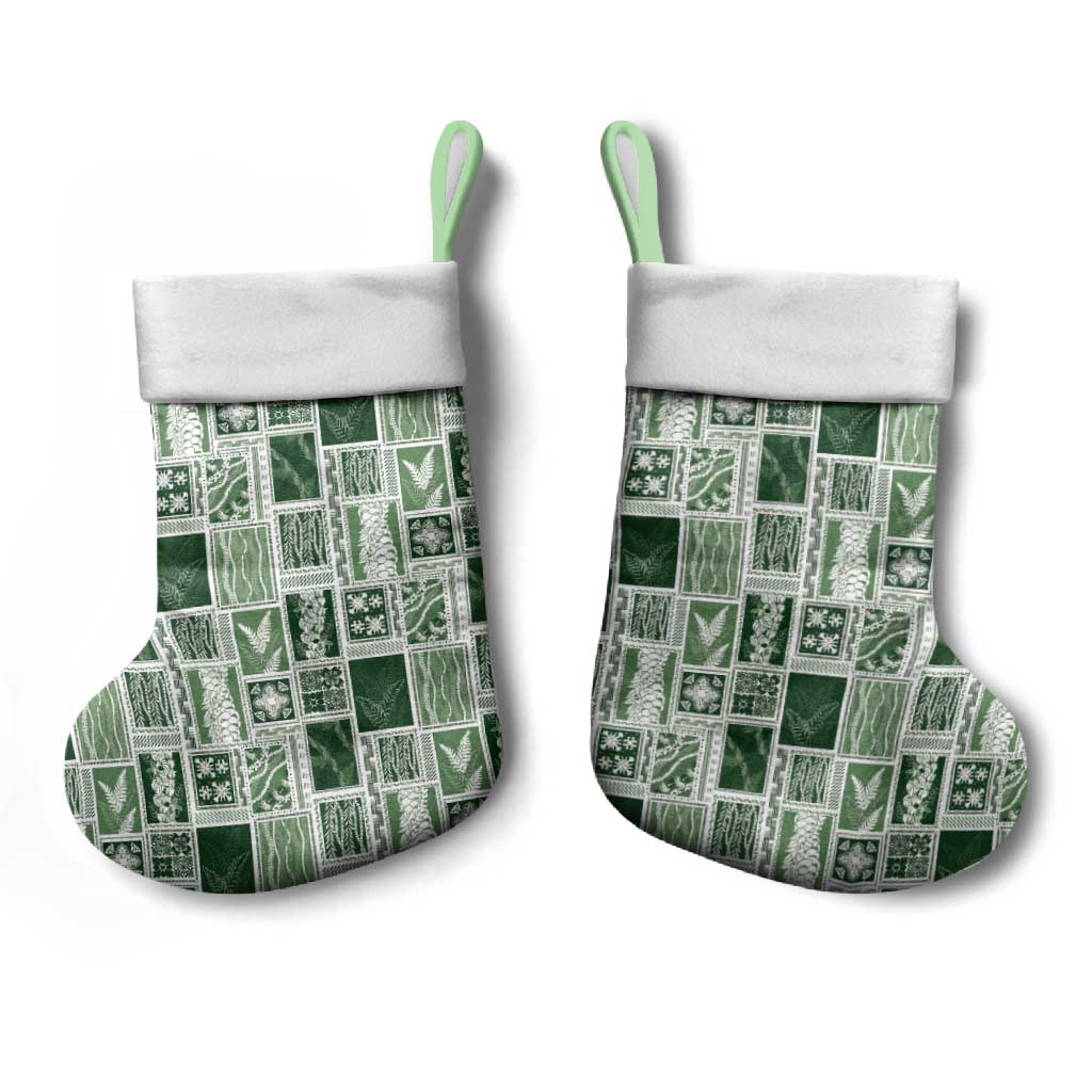 Vintage Aloha Block Quilt Christmas Stocking Green Inspired Lei Motifs LT9 - Polynesian Pride