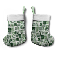 Vintage Aloha Block Quilt Christmas Stocking Green Inspired Lei Motifs LT9 - Polynesian Pride