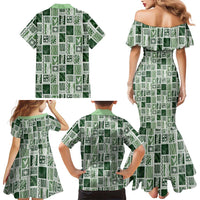 Vintage Aloha Block Quilt Family Matching Mermaid Dress and Hawaiian Shirt Green Inspired Lei Motifs LT9 - Polynesian Pride