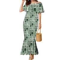 Vintage Aloha Block Quilt Family Matching Mermaid Dress and Hawaiian Shirt Green Inspired Lei Motifs LT9 Mom's Dress Green - Polynesian Pride