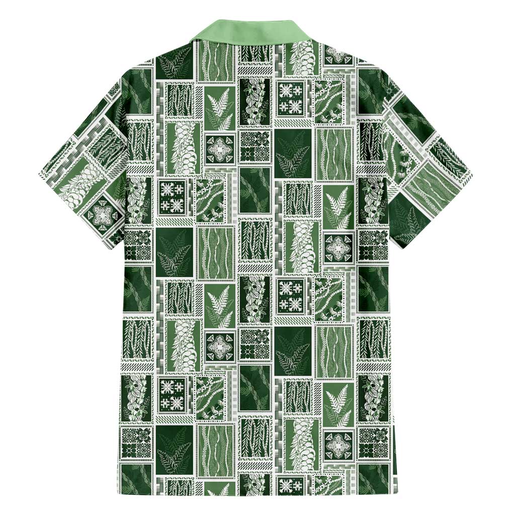 Vintage Aloha Block Quilt Family Matching Off Shoulder Maxi Dress and Hawaiian Shirt Green Inspired Lei Motifs LT9 - Polynesian Pride