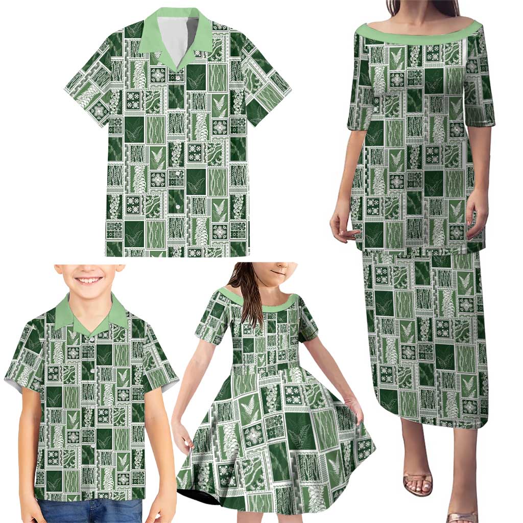 Vintage Aloha Block Quilt Family Matching Puletasi and Hawaiian Shirt Green Inspired Lei Motifs LT9 - Polynesian Pride