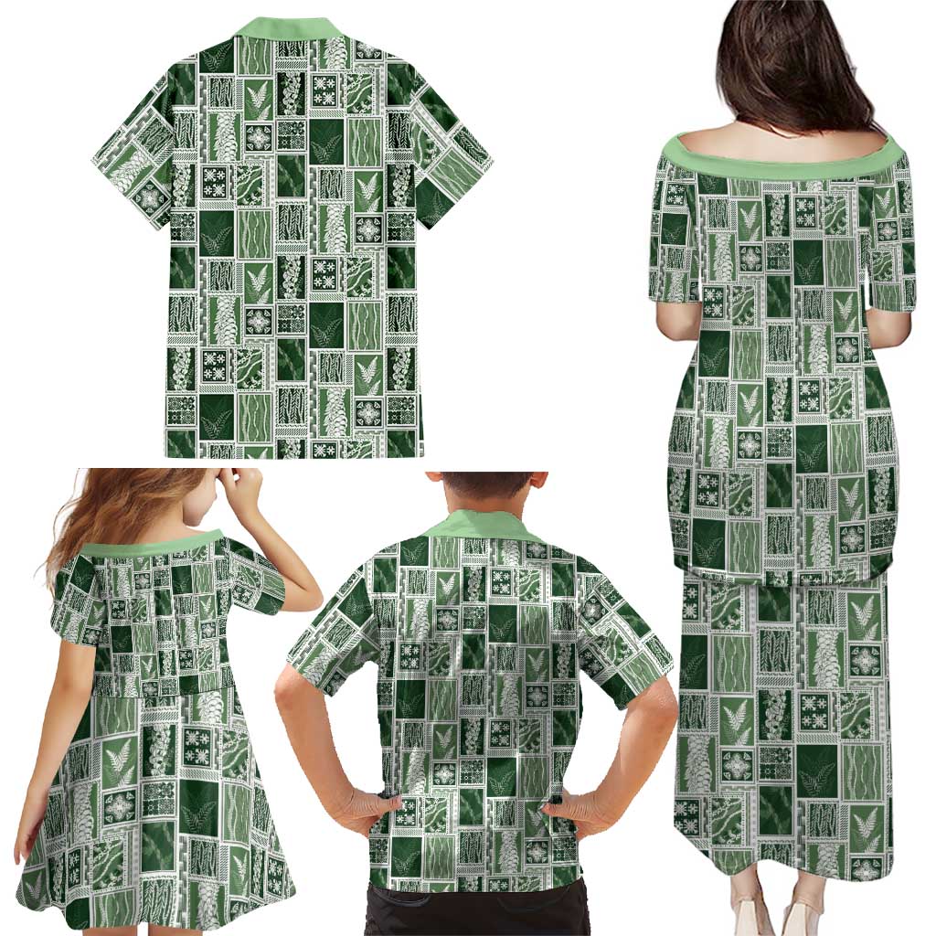 Vintage Aloha Block Quilt Family Matching Puletasi and Hawaiian Shirt Green Inspired Lei Motifs LT9 - Polynesian Pride