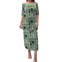 Vintage Aloha Block Quilt Family Matching Puletasi and Hawaiian Shirt Green Inspired Lei Motifs LT9 Mom's Dress Green - Polynesian Pride