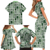 Vintage Aloha Block Quilt Family Matching Short Sleeve Bodycon Dress and Hawaiian Shirt Green Inspired Lei Motifs LT9 - Polynesian Pride