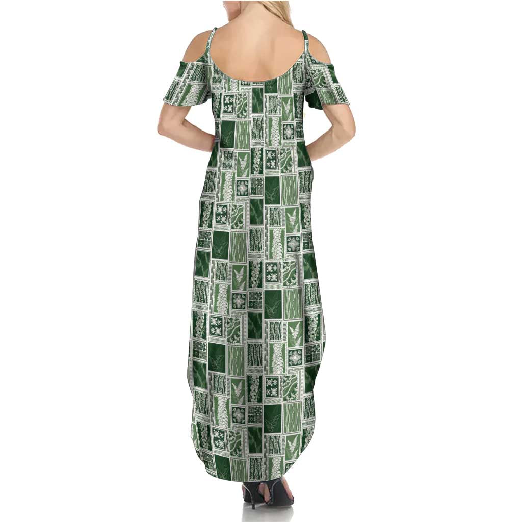 Vintage Aloha Block Quilt Family Matching Summer Maxi Dress and Hawaiian Shirt Green Inspired Lei Motifs LT9 - Polynesian Pride