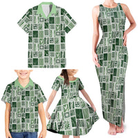 Vintage Aloha Block Quilt Family Matching Tank Maxi Dress and Hawaiian Shirt Green Inspired Lei Motifs LT9 - Polynesian Pride