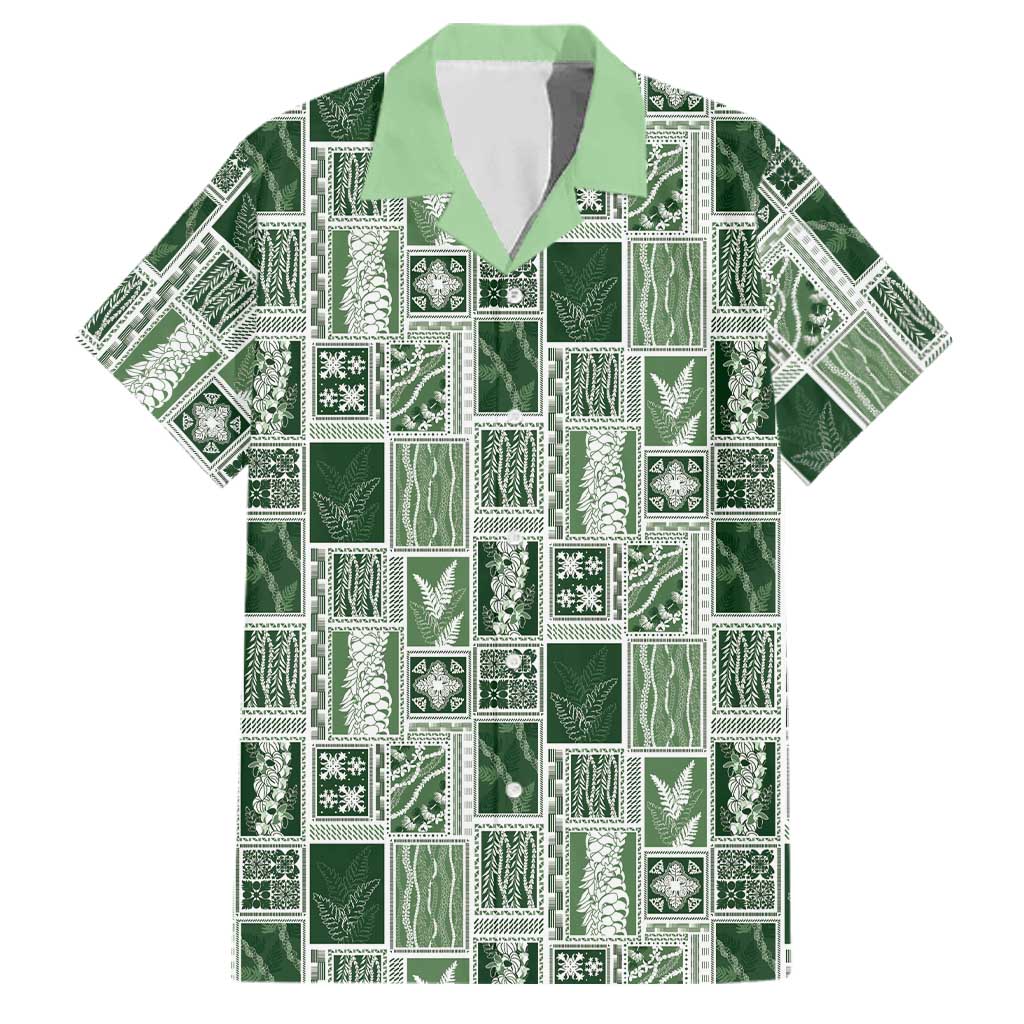 Vintage Aloha Block Quilt Family Matching Tank Maxi Dress and Hawaiian Shirt Green Inspired Lei Motifs LT9 Dad's Shirt - Short Sleeve Green - Polynesian Pride