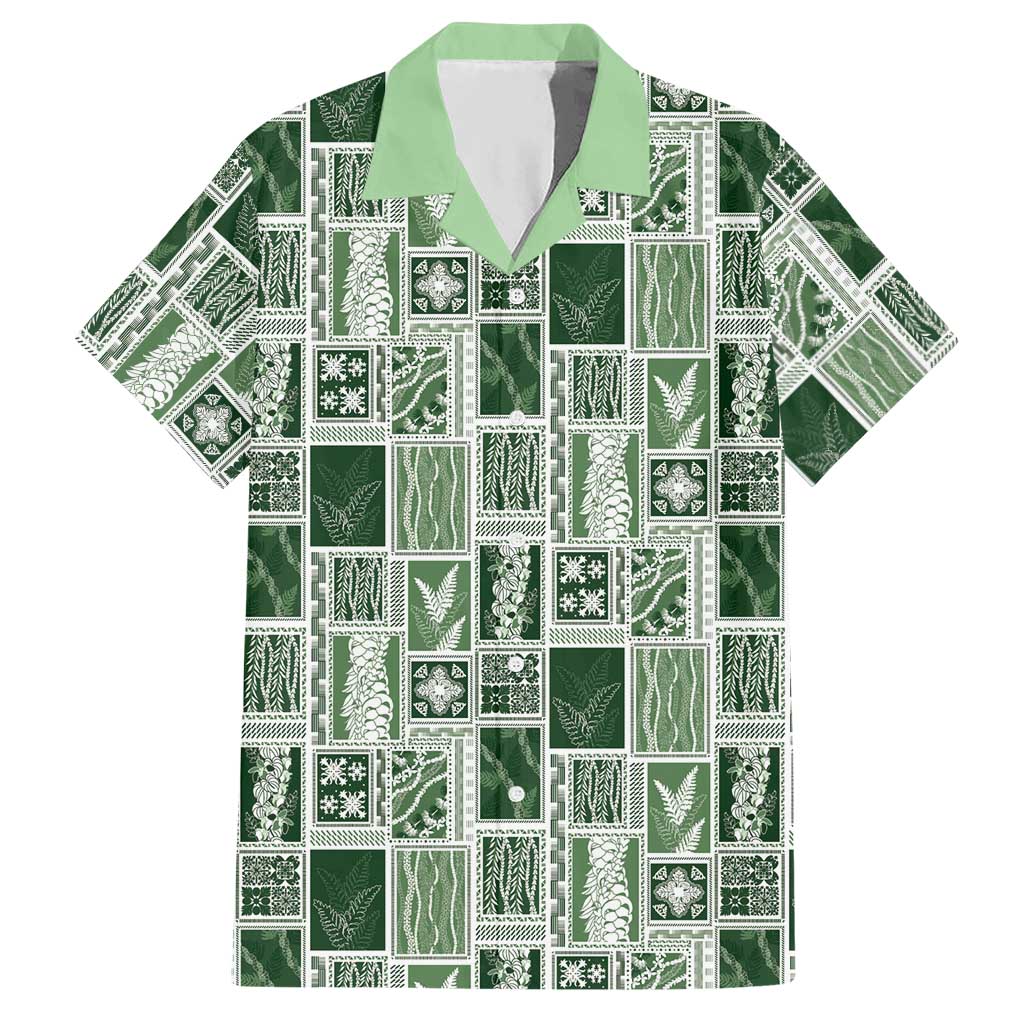 Vintage Aloha Block Quilt Hawaiian Shirt Green Inspired Lei Motifs - Polynesian Pride