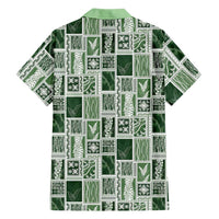 Vintage Aloha Block Quilt Hawaiian Shirt Green Inspired Lei Motifs - Polynesian Pride