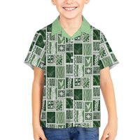 Vintage Aloha Block Quilt Kid Hawaiian Shirt Green Inspired Lei Motifs - Polynesian Pride