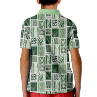 Vintage Aloha Block Quilt Kid Polo Shirt Green Inspired Lei Motifs - Polynesian Pride