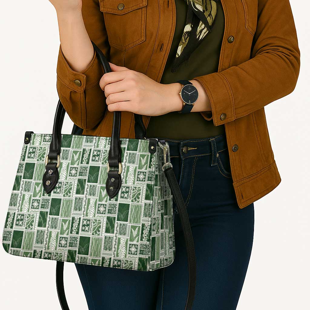 Vintage Aloha Block Quilt Leather Bag Green Inspired Lei Motifs - Polynesian Pride
